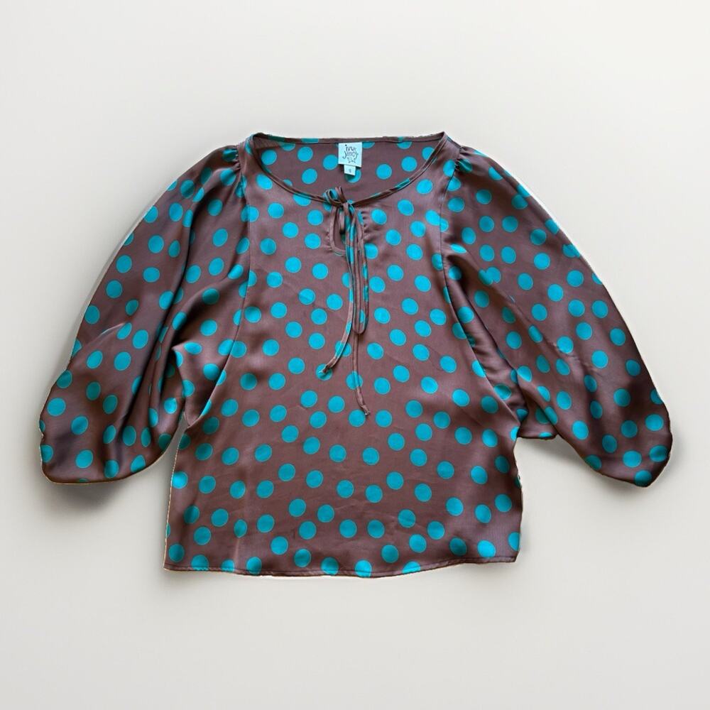 Ivy Jane Brown Polka Dot Blouse, Women’s Size Small, Anthropologie Top